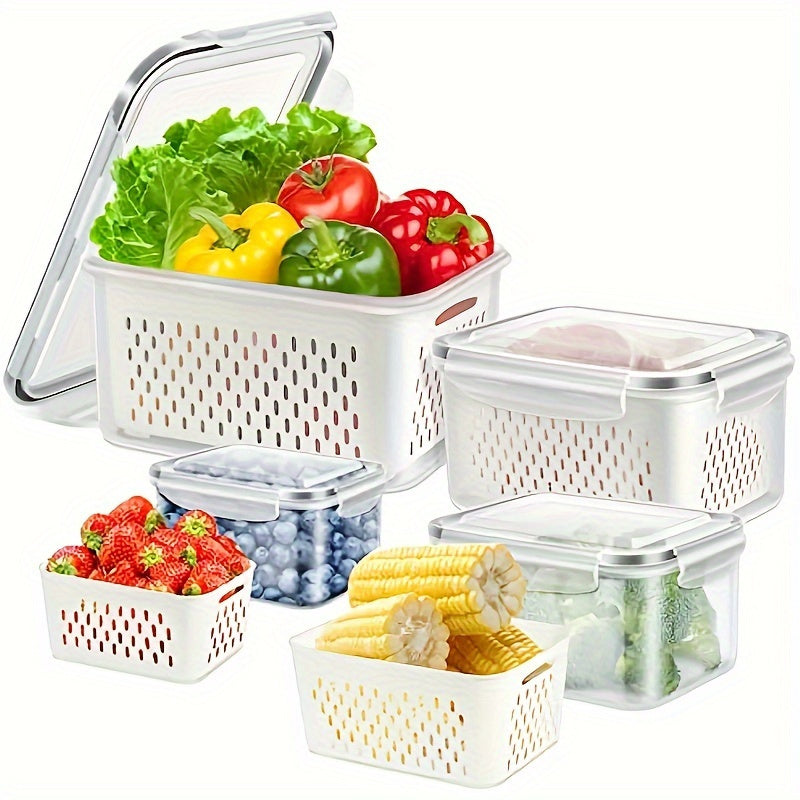 Easy-Access 6pcs Airtight Food Storage Containers – leak-resistant reusable meal prep, 6pcs 2 crisperboxes 2 drainbaskets 2-piecelid BPA-Free Plastic Food storage Containers Set withDrain Baskets, designed for American homes, daily convenience and pr