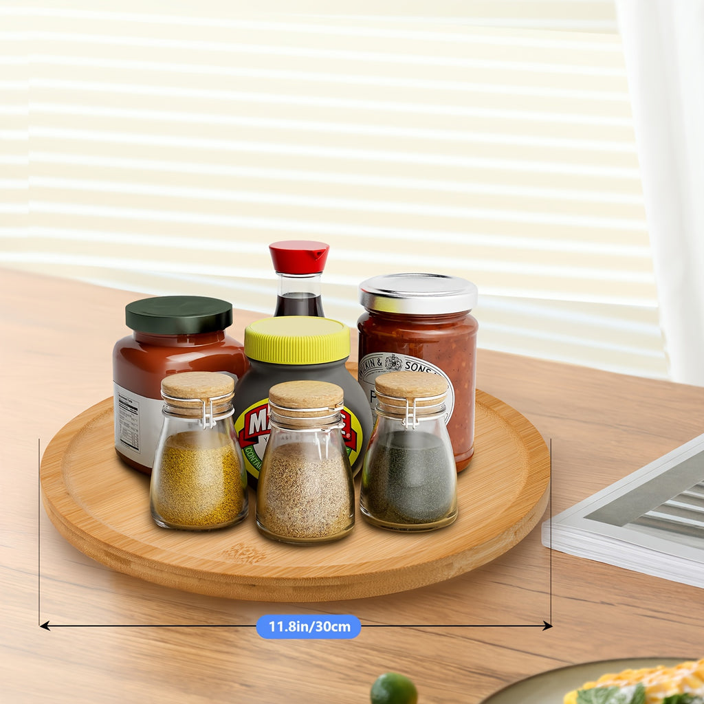 1pc Bamboo Wood Lazy Susan Turntable Organizer, Wood Serving Tray for Kitchen, Turntable for Cabinet, Countertop, Table Or Pantry (11.8in/30cm)