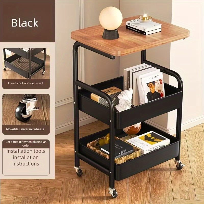 Multi-functional Three-Tier Rolling Cart, Multi-purpose Metal Storage Rack, Snack Rack, with Portable Wheels, Suitable for Kitchen, Home, or Office Use, Office Storage and Organization Rolling Cart, Standing Shelf