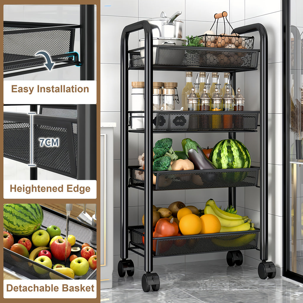 Versatile 1pc Adjustable Home Storage Rack – durable multi-purpose storage, 1pc 3 4 5 Tier Swivel Kitchen Storage Cart - Durable Carbon Steel Storage, designed for American homes, daily convenience and practical gifting