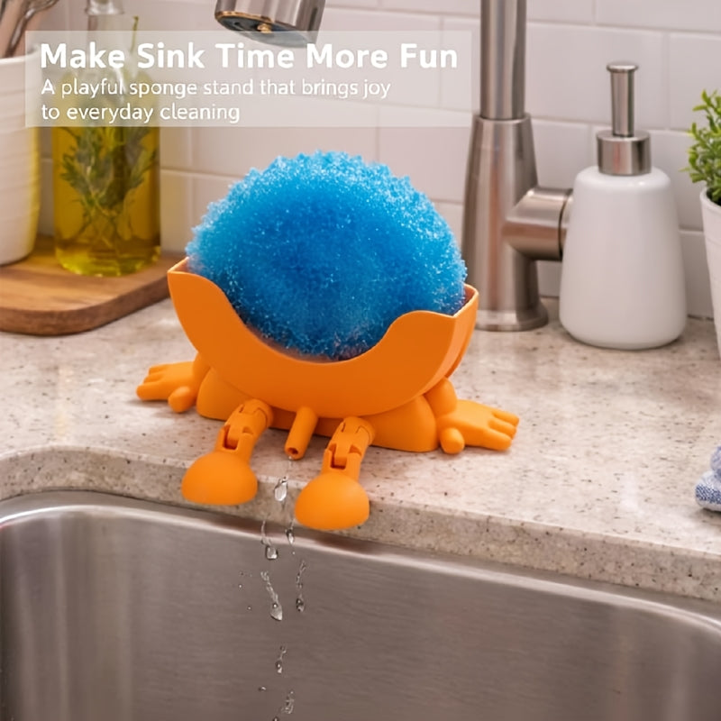 1pc Fun Sponge Stand, 3D Printed Sink Draining Sponge Holder, Cute Sitting Kitchen Caddy Gadgets with Hanging Legs, Countertop Organizer for Sink Edge& Counter Decor, for Daily Cleaning (Design by 3D Print LT)