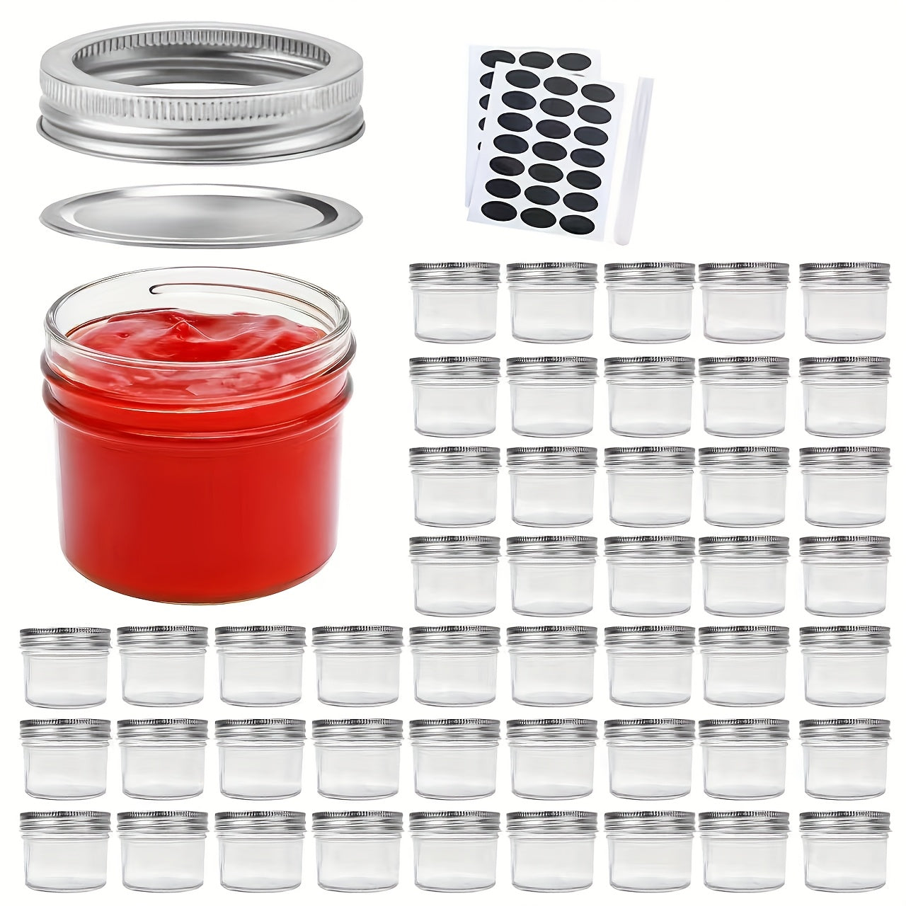 Modern 16/24/40/48pcs Glass Spice Jar Set – clear reusable pantry storage, 16 24 40 48pcs-4Oz Mason Jars Glass Canning Jars With Regular Silver Lids Ideal, designed for American homes, daily convenience and practical gifting