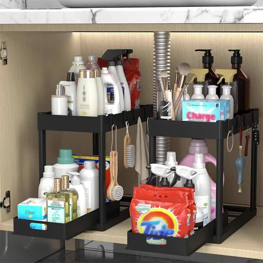 Multi-Purpose 2pcs Adjustable Kitchen Storage Rack – multi-purpose organization, durable space-saving design, designed for American kitchens, pantries, apartments, home organization, daily use and practical gifting