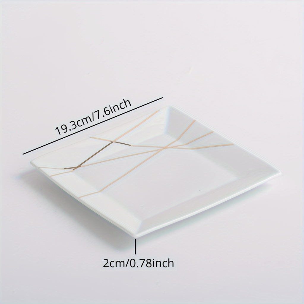 12pcs Ceramic Tableware Set, Modern Light Luxury Golden Line Tableware Plate, 10-Inch And 7.6-Inch White Black Steak Plate, Pasta Plate, Dessert Plate, Salad Bowl, Soup Bowl, Complete Tableware, Suitable for Home And Restaurant, Housewarming Gifts