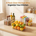[8-Pack Storage Bins] Clear Plastic Storage Bins, 8-Pack Pantry Organizer Bins With Handle For Kitchen, Freezer, Cabinet, Closet Organization And Storage