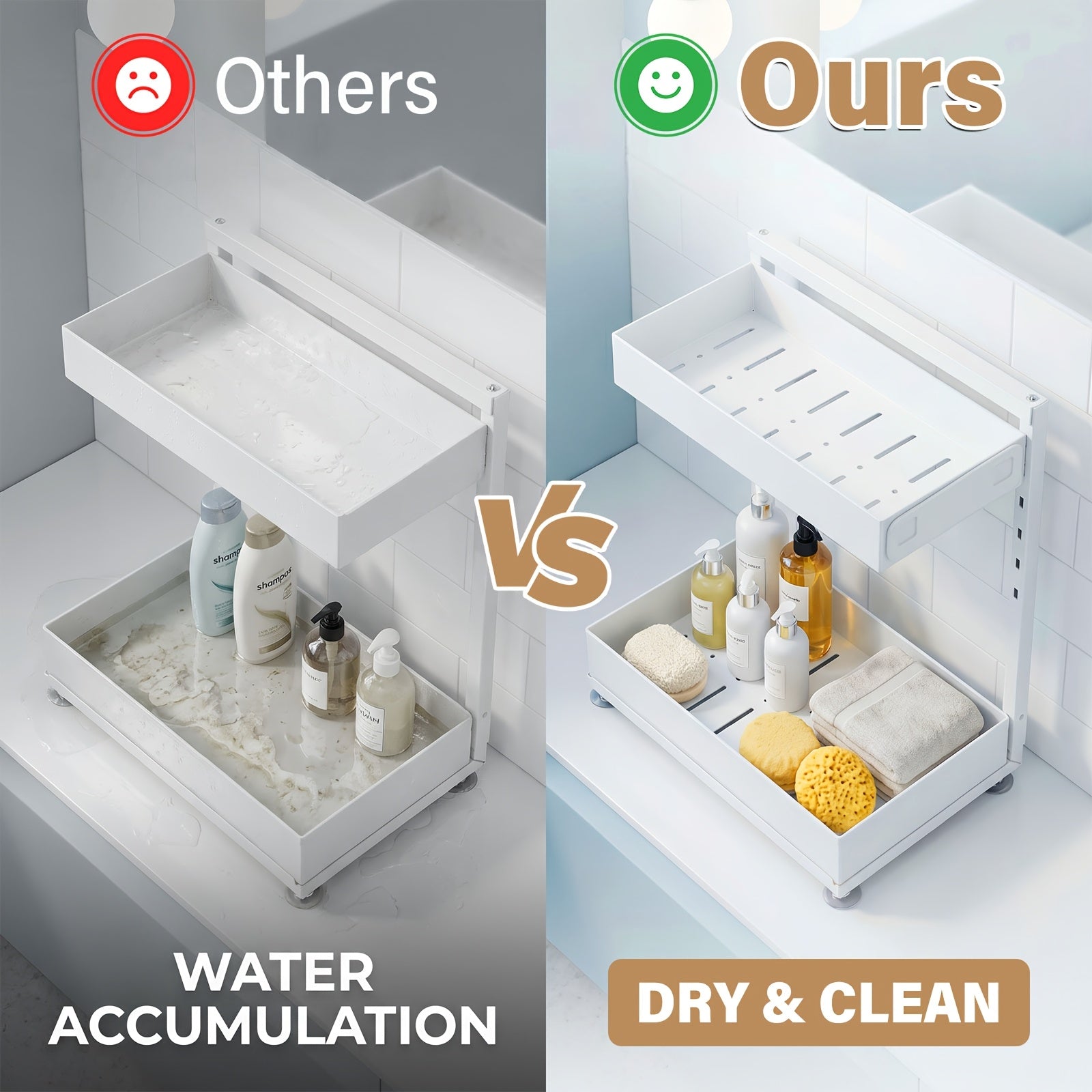 2-Pack Under Sink Organizer, 2-Tier Pull-Out Storage Rack, Adjustable Metal Cabinet Organizer for Kitchen Bathroom Pantry