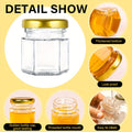 Space-Saving 5oz Airtight Storage Jar Set – clear reusable pantry storage, 1 5oz Mini Glass Hexagon Canning Jars with Golden Lid Bee Charms Honeybee Pendant, designed for American homes, daily convenience and practical gifting