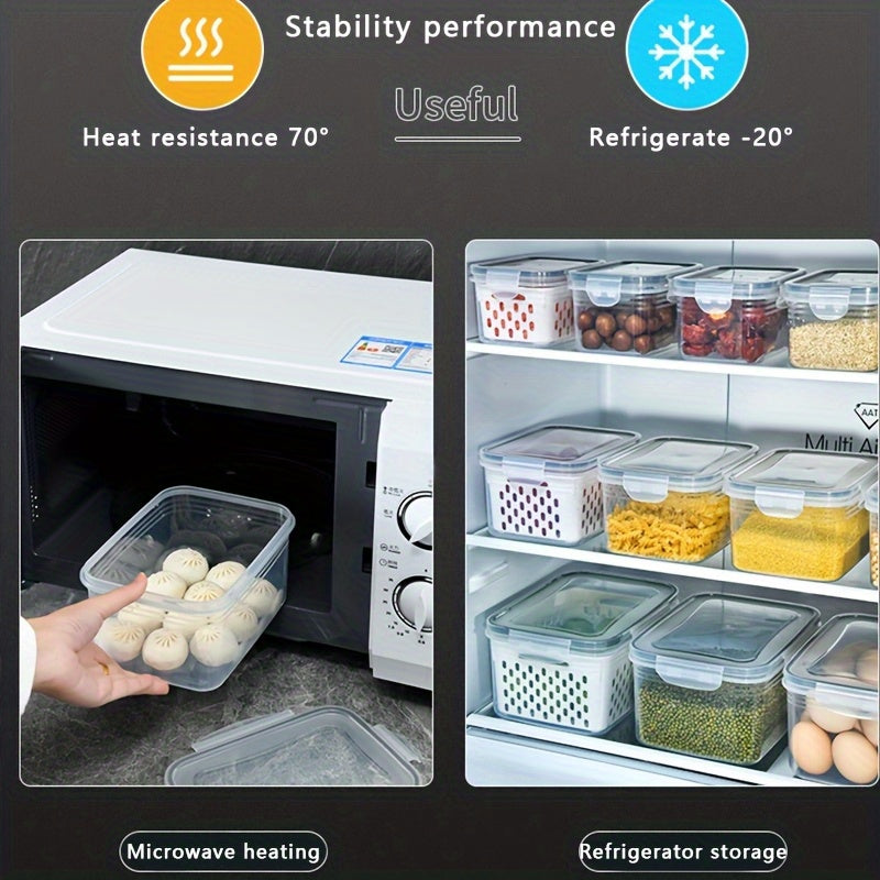 Kitchen Essential – 9pcs BPA-Free Immune Plastic Food Storage Container Set with Drain Basket and Lids - Leakproof, Fridge-Safe, Reusable Multi-Purpose Kitchen Organizer for Fruits, Vegetabl