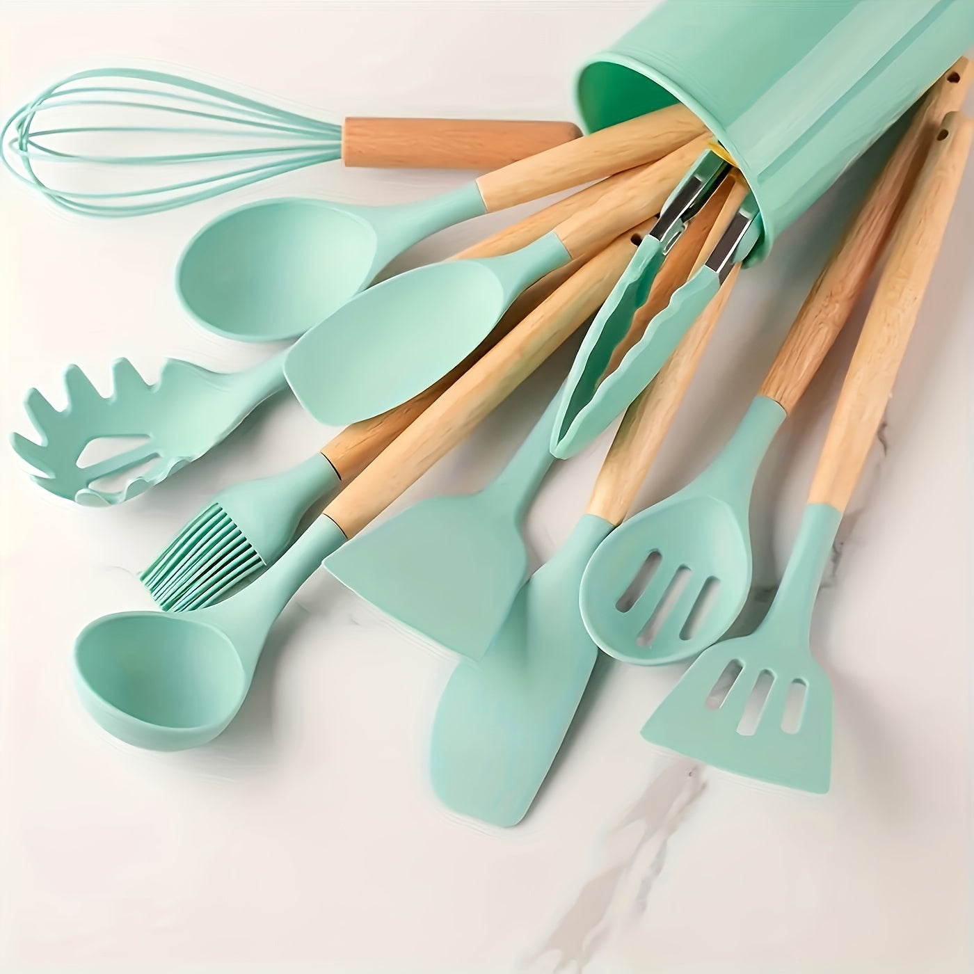Kitchen Tools – oven-ready cooking and serving, 12pcs Silicone Kitchen Utensil Set with Wooden Han