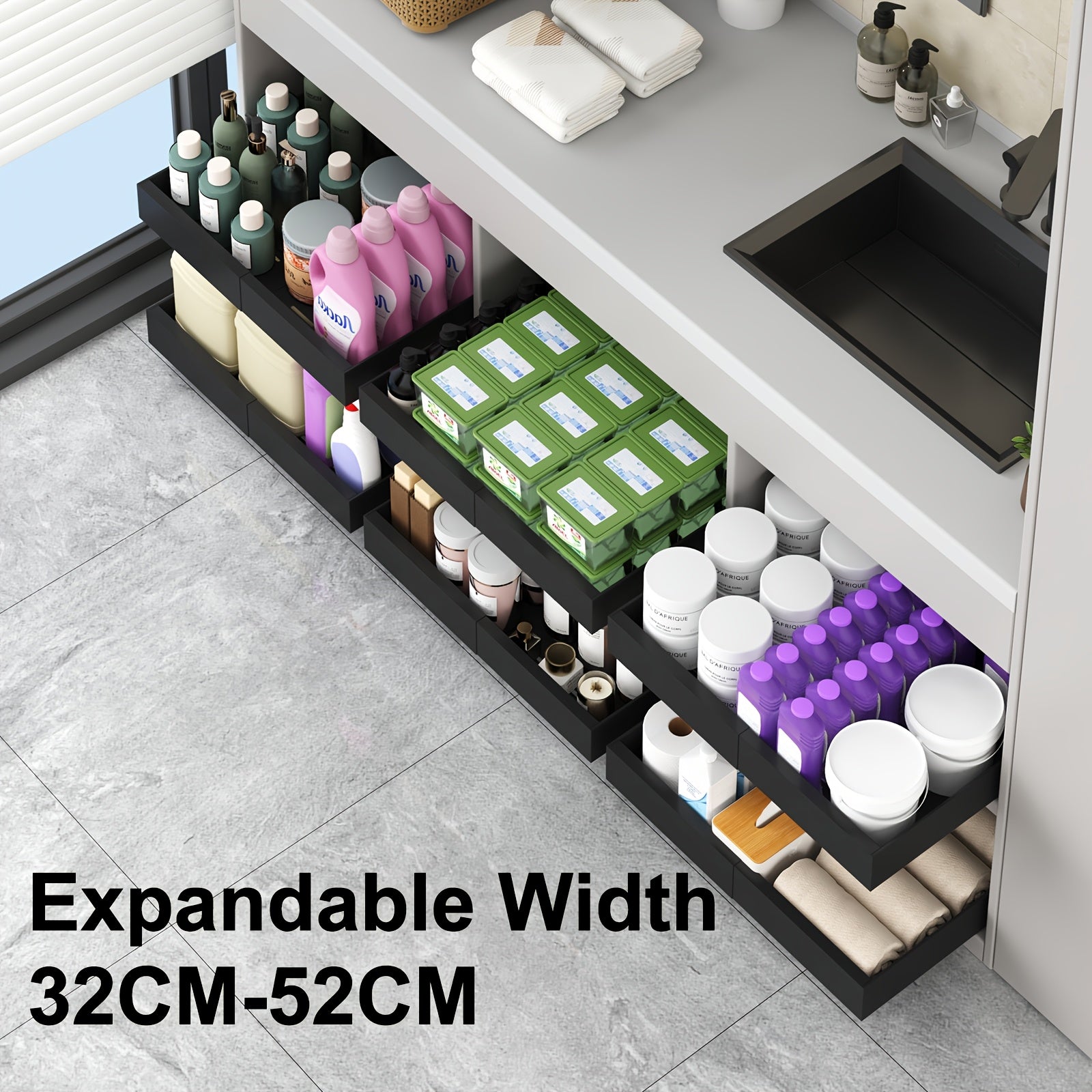 Easy-Access 2/4/6pcs Pull-Out Cabinet Organizer – smooth-access cabinet organization, 2 4 6pcs Expandable Pull Out Drawers for Kitchen Cabinets Sliding Storage Shelves Heavy, designed for American homes, daily convenience and practical gifting