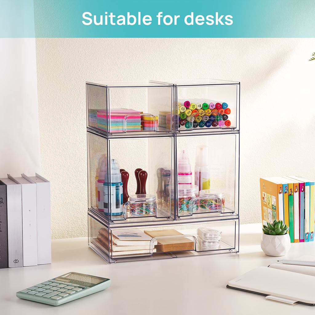 Compact 3/4/5/6 Pack Stackable Storage Drawer – smooth-access cabinet organization, 3 4 5 6 Pack Clear Plastic Organizer Bins Stackable Storage Drawers for Office, designed for American homes, daily convenience and practical gifting