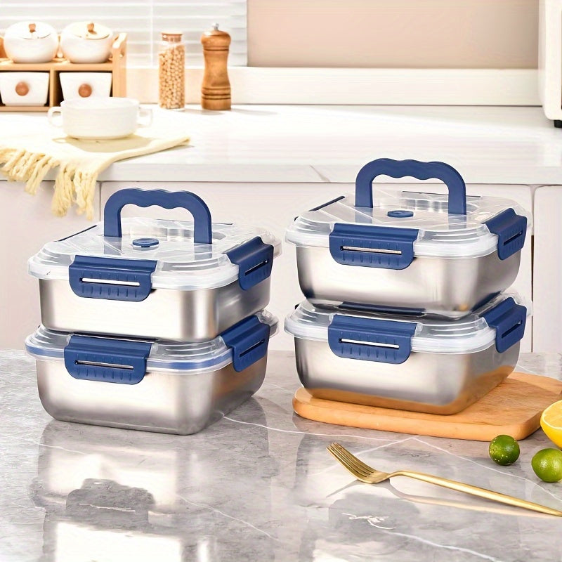 Modern 87 Oz Refrigerator Storage Organizer – easy-access fridge organization, Extra-Large Stainless Steel Food Storage Container 60 87 Oz with Blue Lid - Leak-Proof, designed for American homes, daily convenience and practical gifting