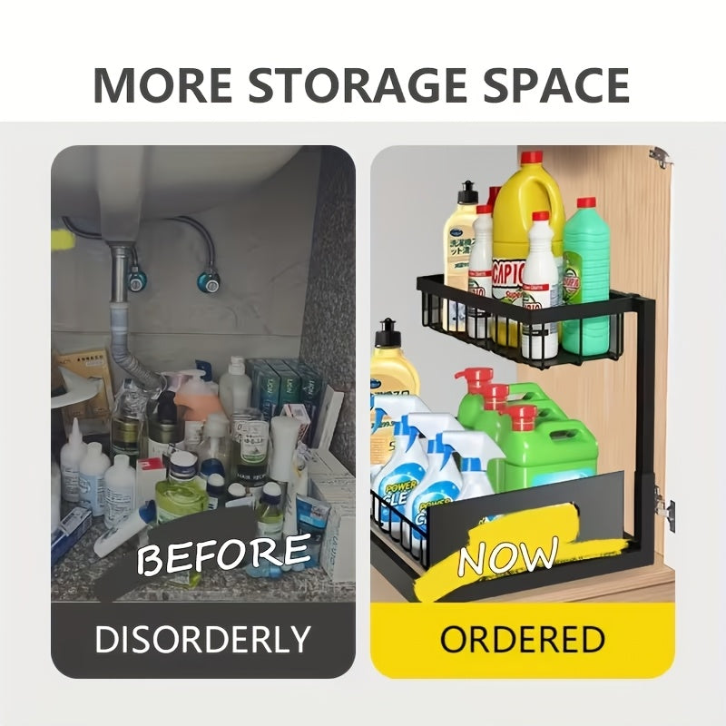 Kitchen Essential – 1/2pcs Kitchen Organizers And Storage, Kitchen Accessories, Utility Racks, Under Sink Organizer, Pull Out Cabinet Organizer, 2 Tier Slide Out Sink Shelf, Cabinet Storage