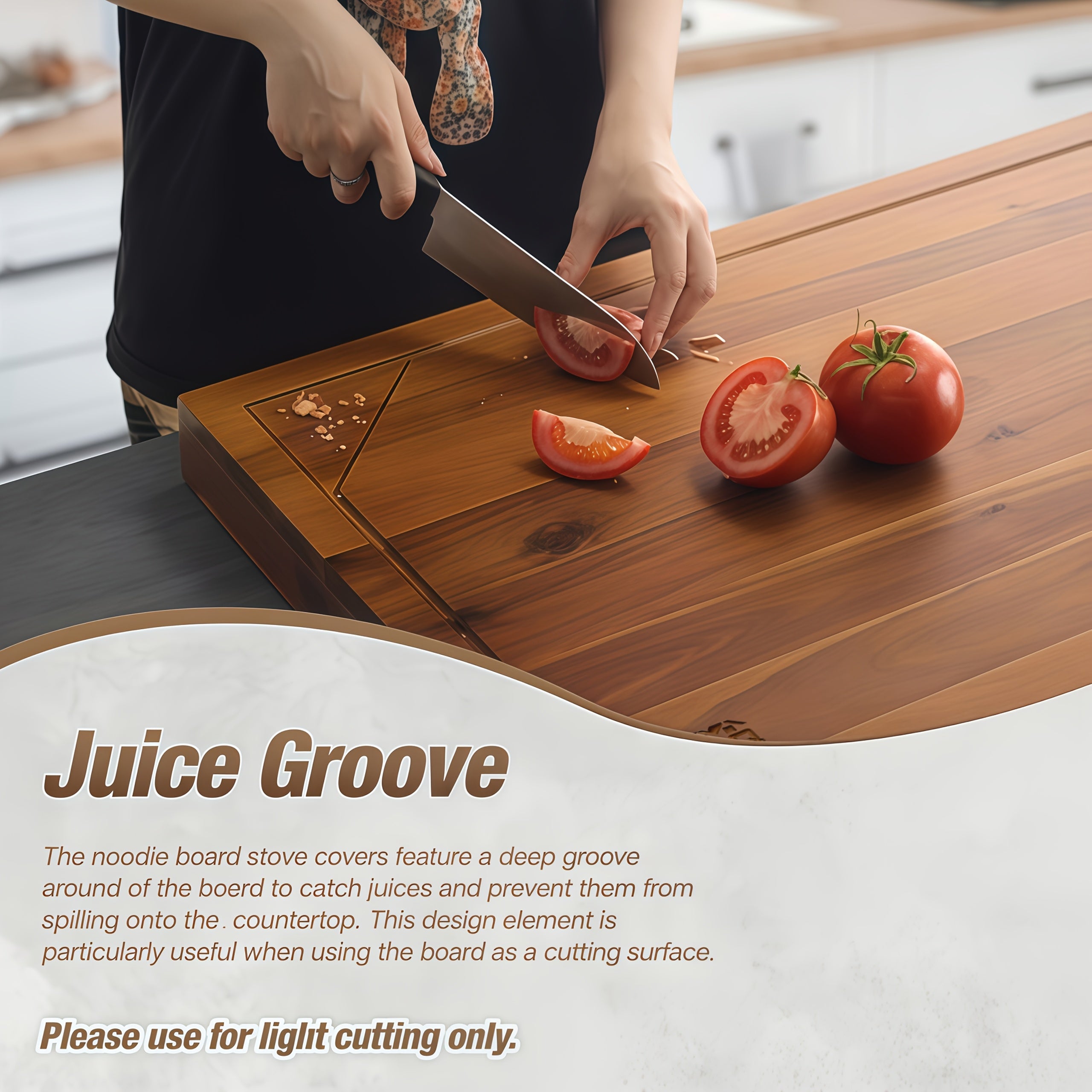 Smart Home Storage Organizer – space-saving everyday organization, Wood Gas Stove Cover Board-Acacia Wood Serving Tray with Handles - Perfect for Breakfast, designed for American homes, daily convenience and practical gifting