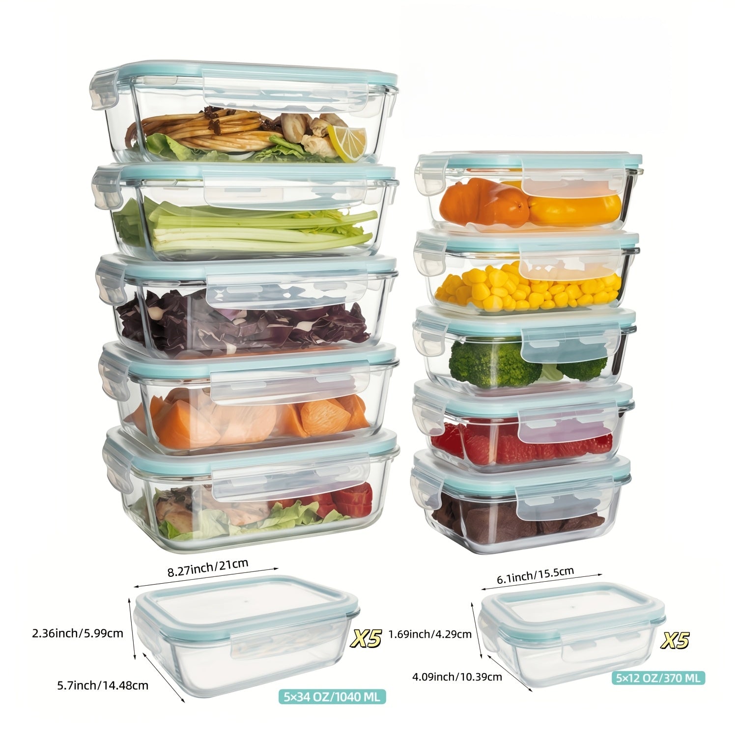 20/16pcs Airtight Glass Food Storage Containers, Outdoor Picnic, Lunch Box, Microwave, Oven - Perfect for Salads, Fruits, Vegetables, And Sandwiches, Lunch Box | Airtight Storage | Durable Glass