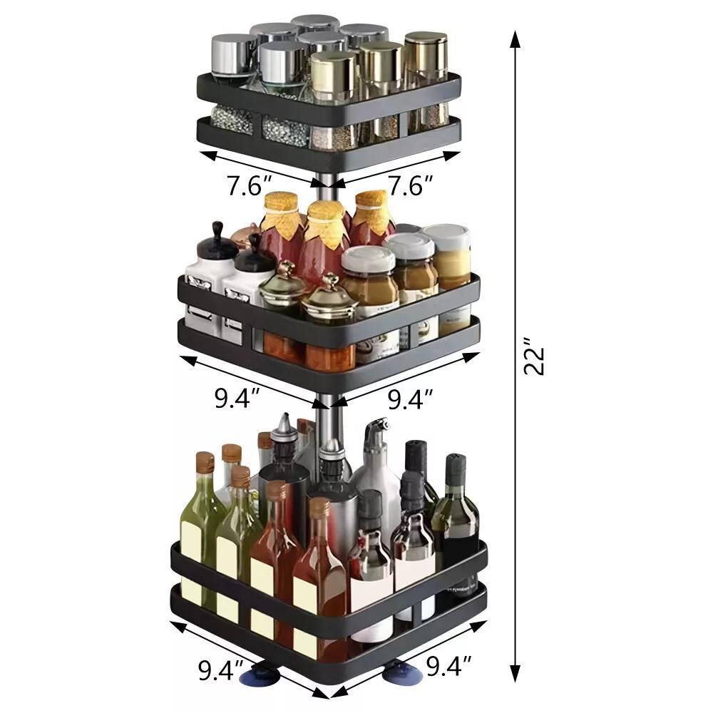 Kitchen Essential – Lazy Susan Organizer Spice Rack - 2 3 Tier Height Adjustable Spice Organization for Cabinet, Metal Seasoning Organizer Lazy Turntable Spice Organizer for Table Top Pantry