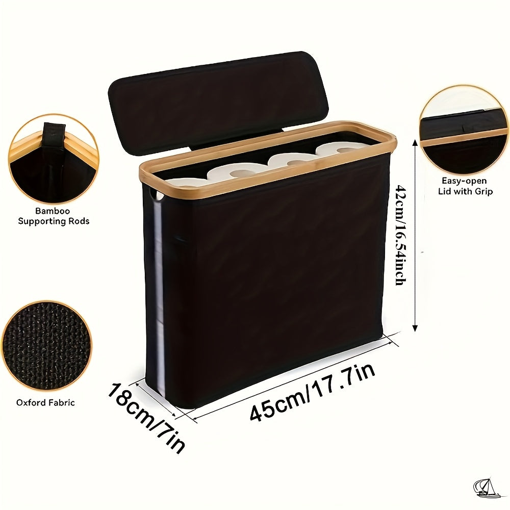 Space-Saving Stackable Home Storage Bins – portable space-saving storage, Bamboo Toilet Paper Holder with Lid - Foldable Bathroom Storage Box Independent Organizer That, designed for American homes, daily convenience and practical gifting