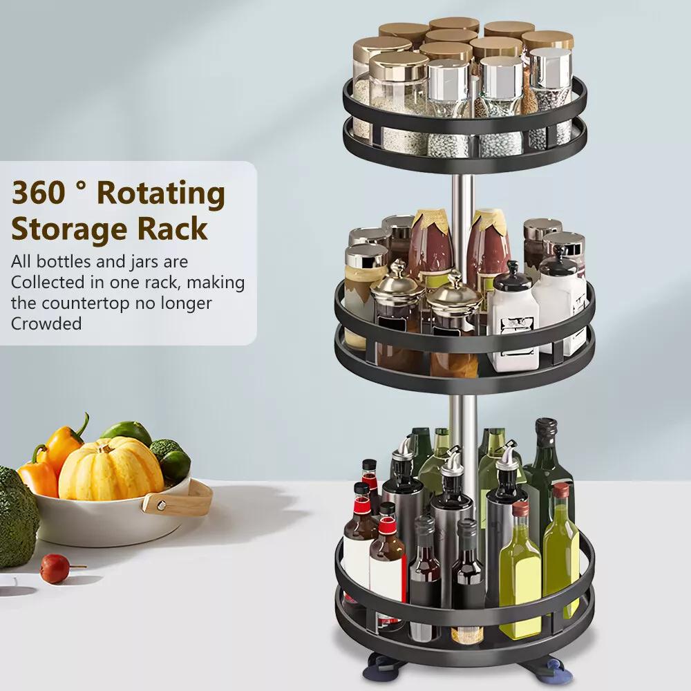 Kitchen Essential – Lazy Susan Organizer Spice Rack - 2 3 Tier Height Adjustable Spice Organization for Cabinet, Metal Seasoning Organizer Lazy Turntable Spice Organizer for Table Top Pantry