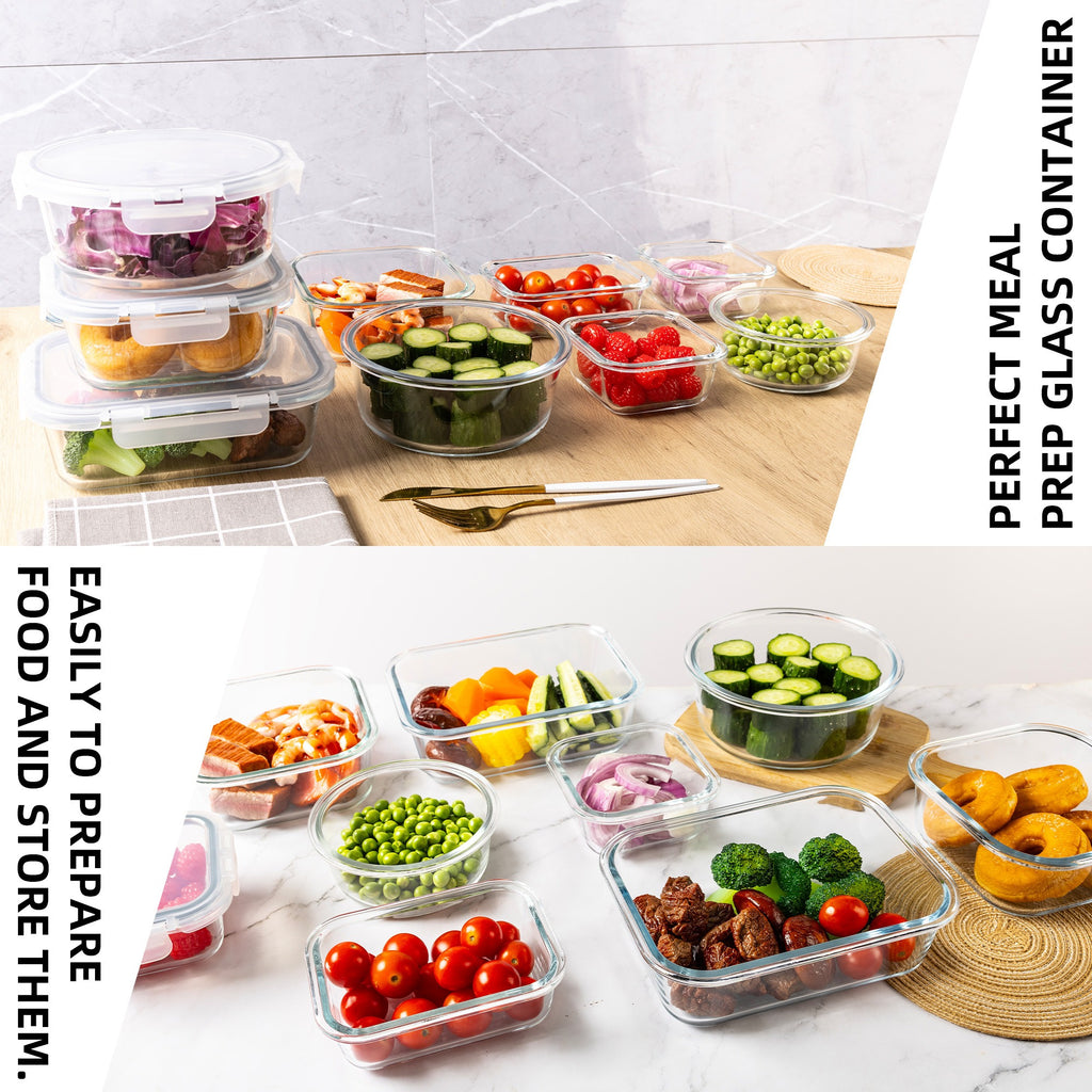 Easy-Access 12pcs Glass Meal Prep Container Set – leak-resistant reusable meal prep, 12pcs Glass Food Storage Containers with Lids Meal Prep Pantry Kitchen Storage Containers for, designed for American homes, daily convenience and practical gifting