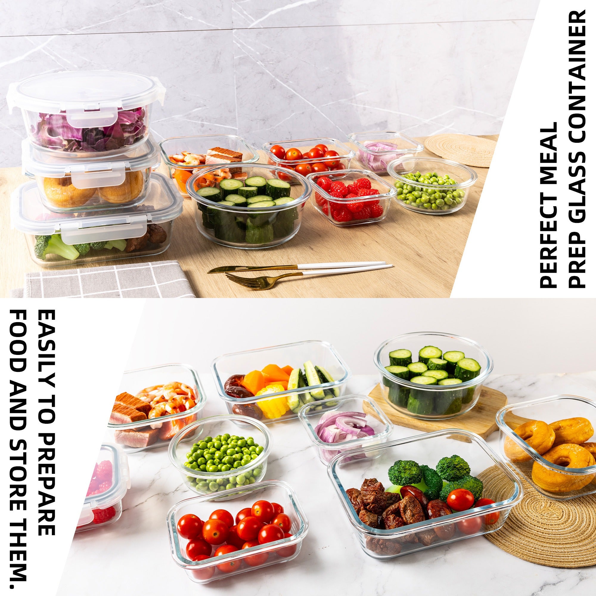 Easy-Access 12pcs Glass Meal Prep Container Set – leak-resistant reusable meal prep, 12pcs Glass Food Storage Containers with Lids Meal Prep Pantry Kitchen Storage Containers for, designed for American homes, daily convenience and practical gifting