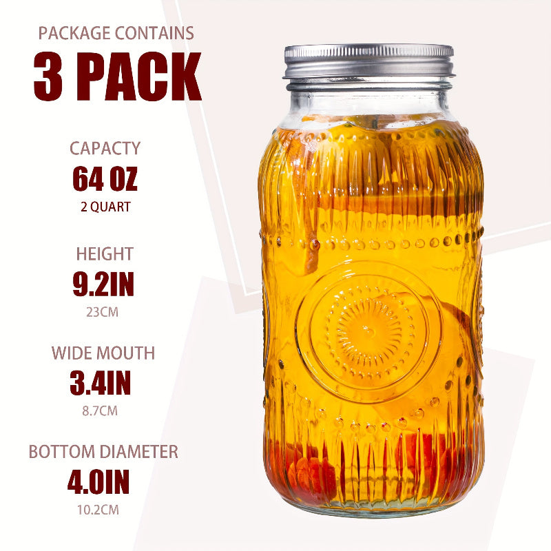 Space-Saving 64oz Mason Jar Set – clear reusable pantry storage, Amzcku 64oz Vintage Mason Jars with Lids Wide Mouth 2 Quart Canning Jar Half, designed for American homes, daily convenience and practical gifting