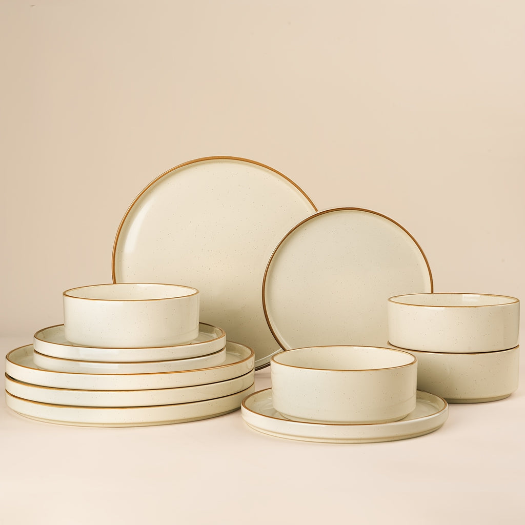 12pcs Stoneware Dinnerware Set for 4, Microwave And Dishwasher Safe