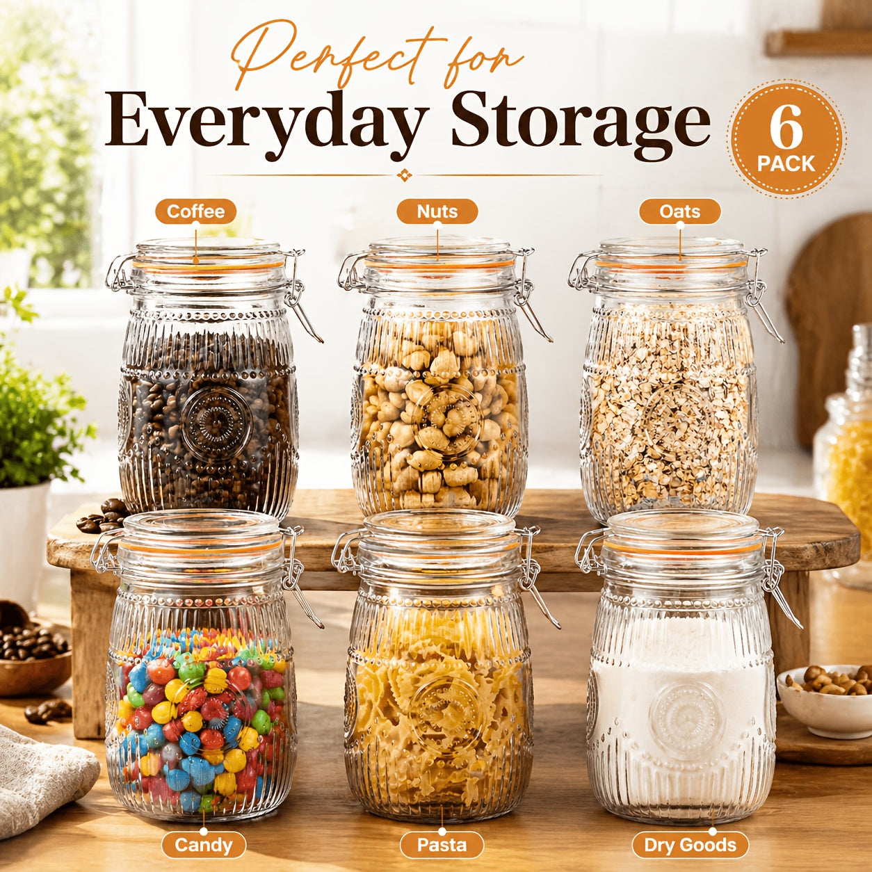 Easy-Access 32oz Mason Jar Set – clear pantry organization, reusable lidded storage, designed for American kitchens, pantries, apartments, home organization, daily use and practical gifting