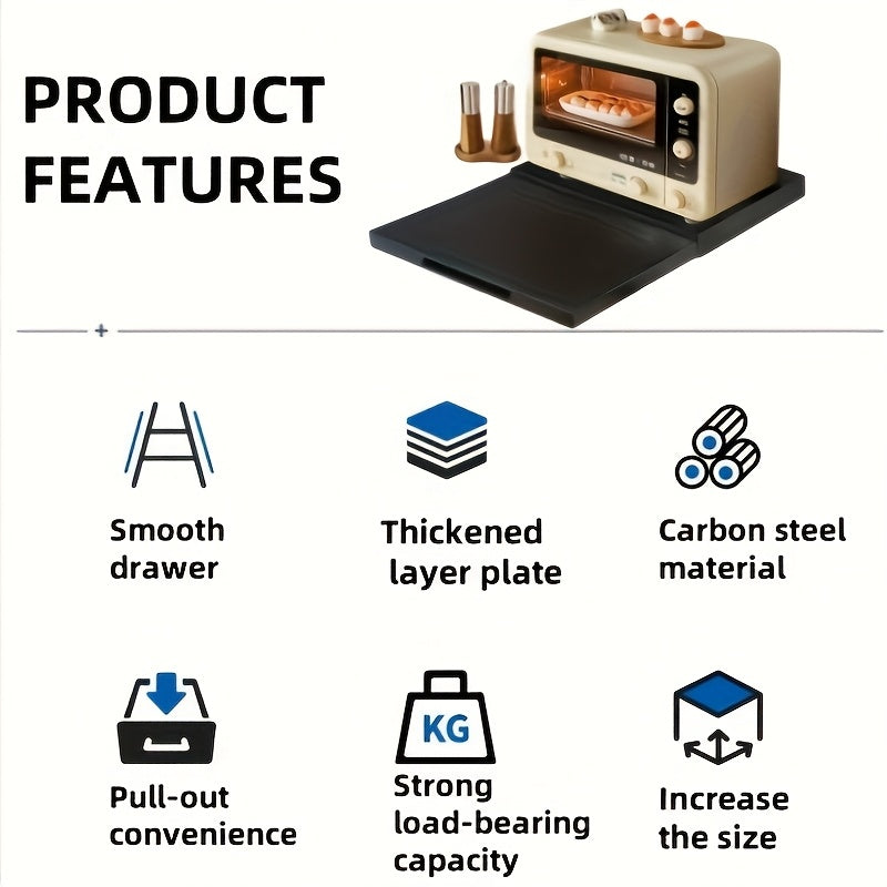 Expandable Pull-Out Countertop Extension Tray, Multi-Purpose Sliding Kitchen Shelf for Toaster Oven, Coffee Machine, Small Appliances, Space-Saving Counter Workstation for Food Prep, Coffee Bar