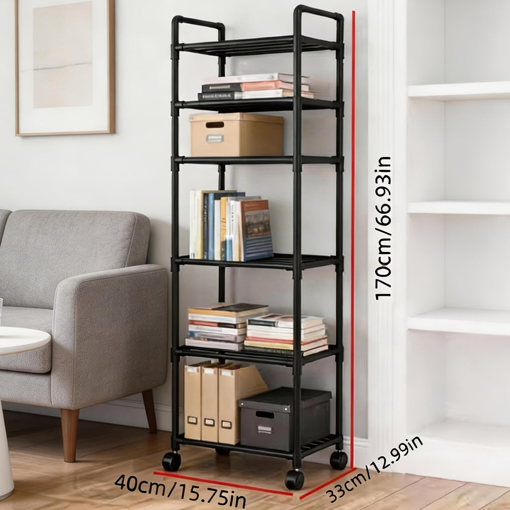 Versatile Adjustable Home Storage Rack – durable multi-purpose storage, 6-Tier Rotating Metal Storage Cart Adjustable Rolling Storage Shelf with Wheels Multifunctional Utility Trolley, designed for American homes, daily convenience and practical gift