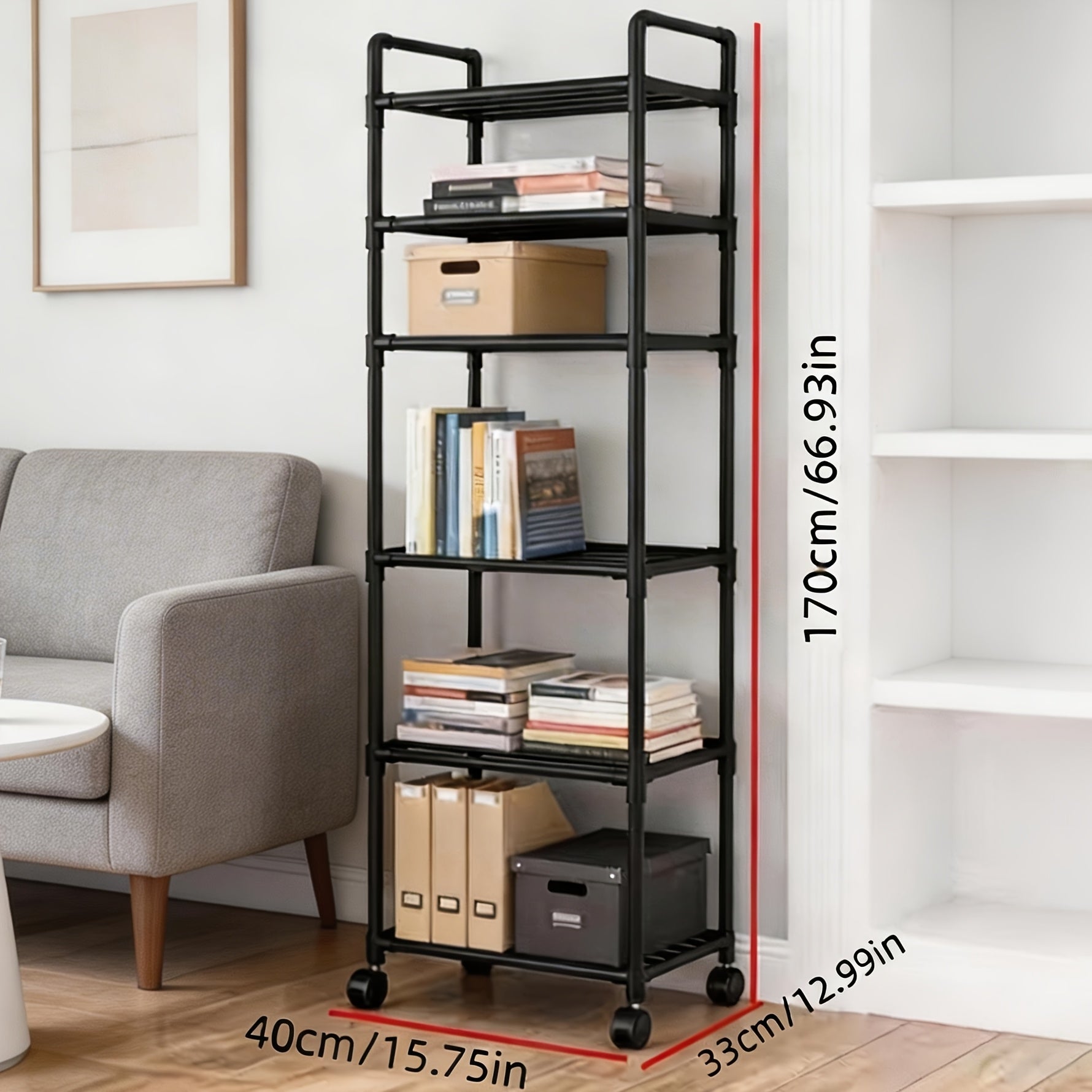 Versatile Adjustable Home Storage Rack – durable multi-purpose storage, 6-Tier Rotating Metal Storage Cart Adjustable Rolling Storage Shelf with Wheels Multifunctional Utility Trolley, designed for American homes, daily convenience and practical gift