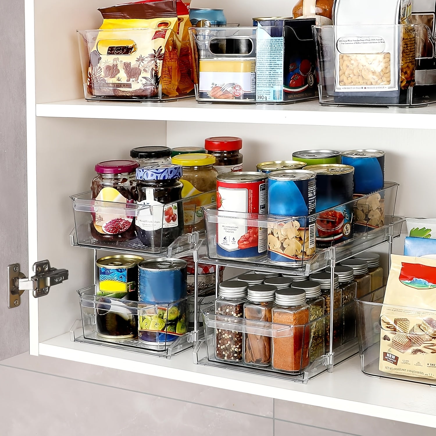 1/2pcs Large-Capacity Double-Layer Transparent Pull-Out Storage Multi-Purpose Slide-Out Storage Container Space-Saving Design Durable Plastic Shelves Bathroom Vanity Storage Sink Cabinet Storage Kitchen Organization