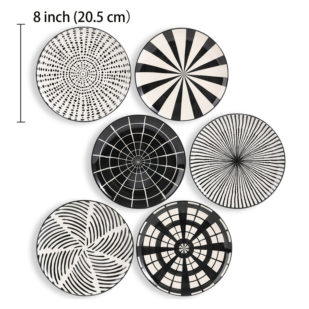 Premium Home Storage Organizer – space-saving everyday organization, of 6 Black And White Striped Ceramic Dinner Plates - Perfect for Salads Appetizers, designed for American homes, daily convenience and practical gifting