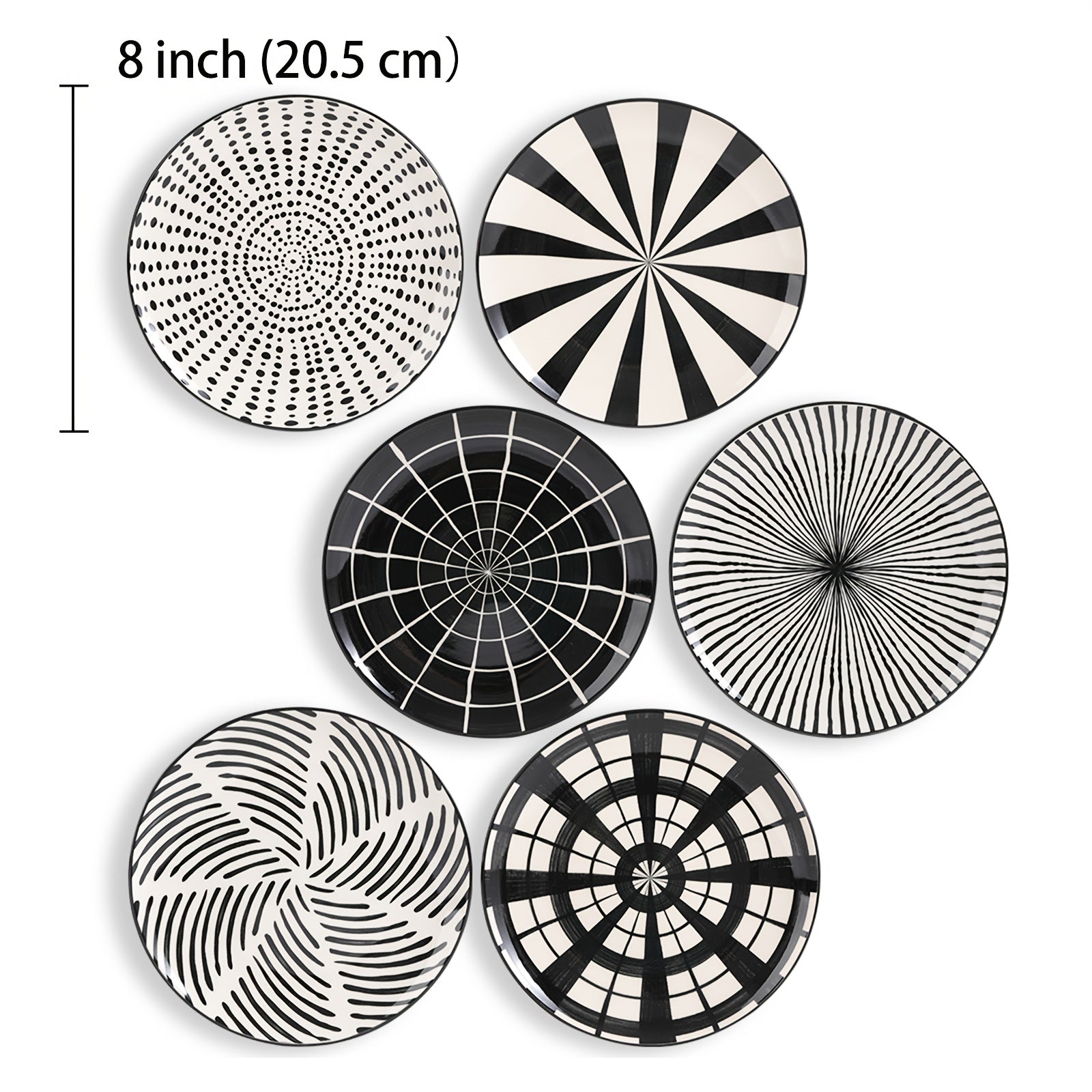 Premium Home Storage Organizer – space-saving everyday organization, of 6 Black And White Striped Ceramic Dinner Plates - Perfect for Salads Appetizers, designed for American homes, daily convenience and practical gifting