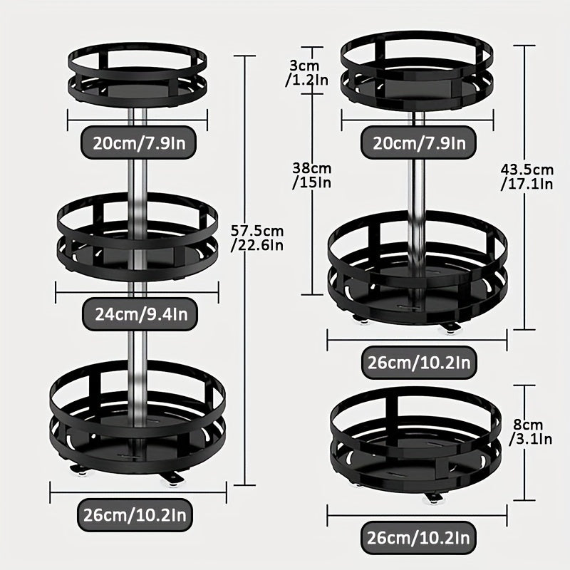 Revolving Kitchen Spice Rack Organizer Rotatable Detachable Turnable Spice Rack Seasoning Organizer Adjustable Height with Suction Cup Feet for Cabinet Kitchen Refrigerator Bathroom Pantry Countertop Vanity (Single Layer)