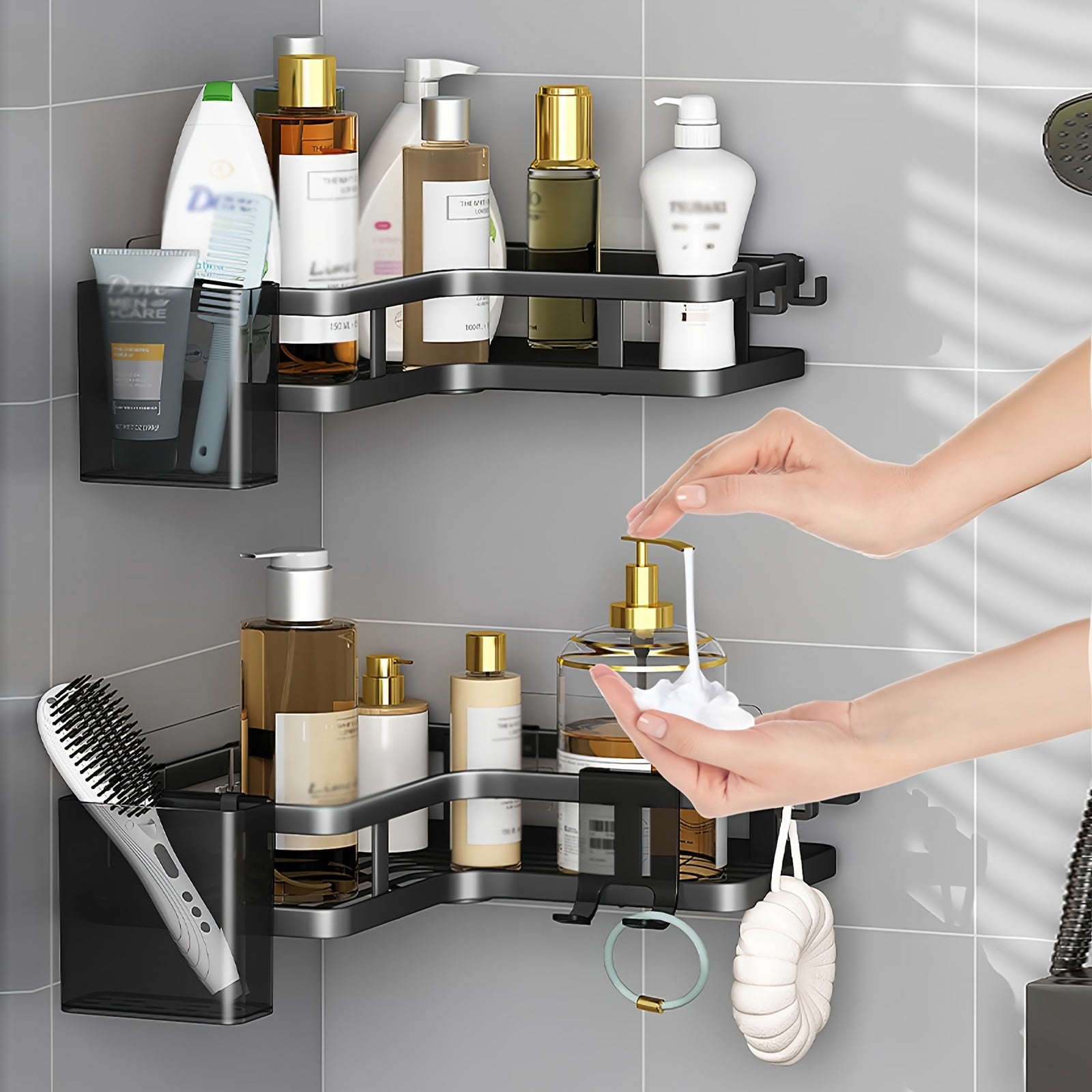 Corner Shower Rack 5 Sets Shower Multifunctional Space Saving Storage Rack Shower Rack With Toothpaste And Razor Holder No Drilling Required Carbon Steel Shower Storage Rack Bathroom Storage Rack