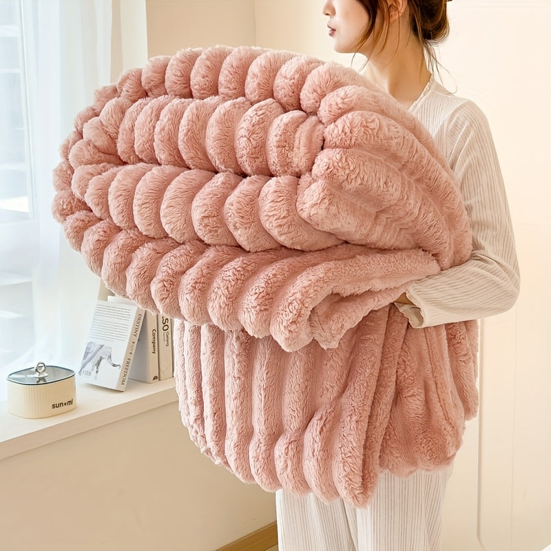Ultra-Soft Thick Fleece Blanket | Multi-Color, 3D Faux Rabbit Fur, Double-Sided, Ideal for All Seasons, Home, Office, Travel, Camping, Gift for All Occasions