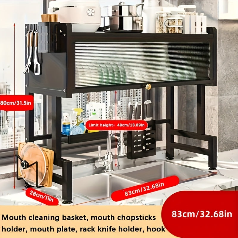 Kitchen Essential – 1pc Multi-Tier Drainage Rack Kitchen Sink Countertop Dustproof Storage Storage Bowl Drying Rack Household Chopsticks Drainage Rack Black Kitchen Shelf for Modern US Homes