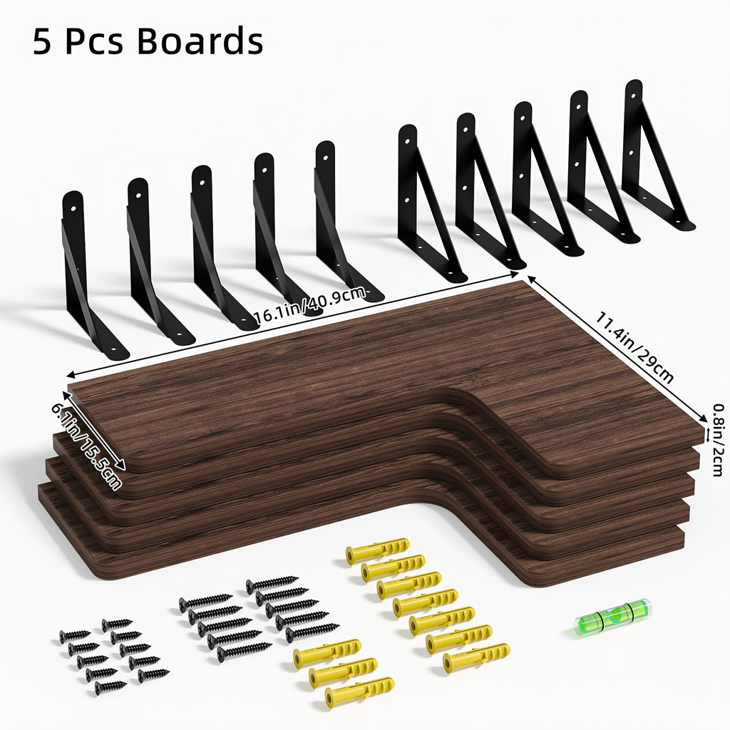 Space-Saving 5/6pcs Adjustable Home Storage Rack – durable multi-purpose storage, TOMNK 5 6pcs Heavy-Duty Rustic Wood Corner Floating Shelves Suitable for for Wall-Mounted Storage, designed for American homes, daily convenience and practical gifting