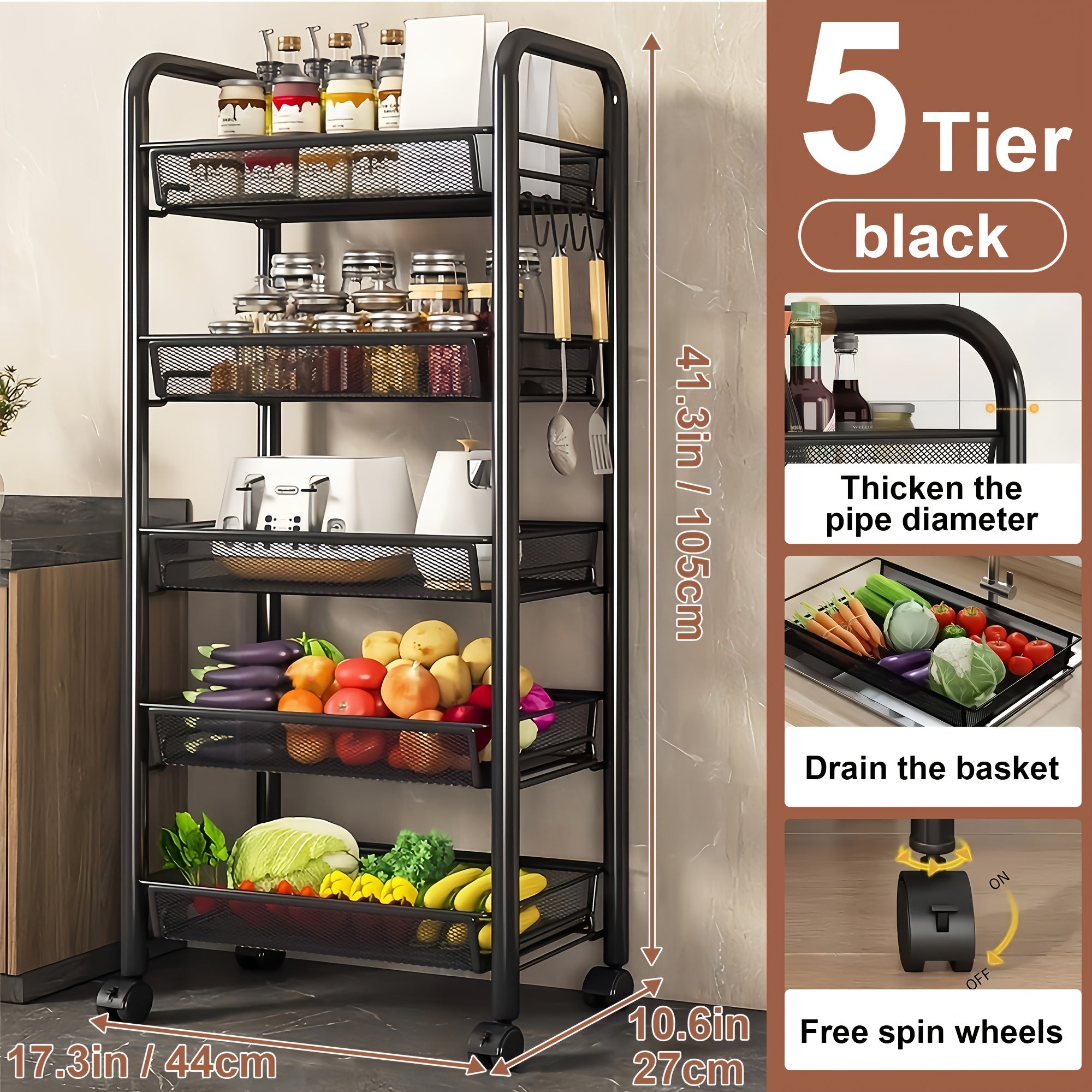 Space-Saving Adjustable Home Storage Rack – durable multi-purpose storage, Multi-layer Carbon Steel Storage Trolley Multifunctional Storage Trolley On Wheels Space Saving Detachable Carbon, designed for American homes, daily convenience and practical