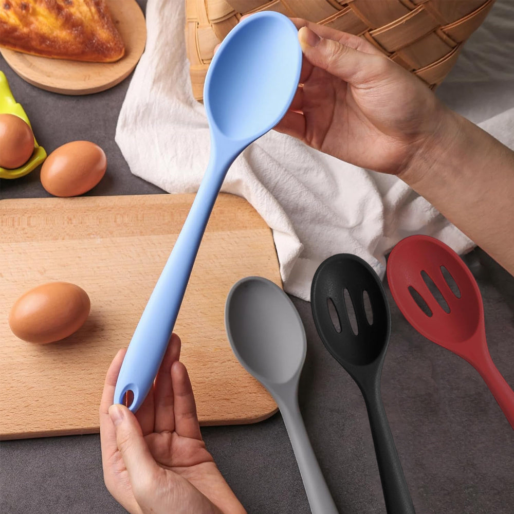 Kitchen Essential – 4pcs Silicone Cooking Spoon Mixing Spoon Durable, Heat Resistant, Non-stick, for Cooking, Baking, Stirring, Essential Kitchen Utensils High-quality Materials Reusable Eas