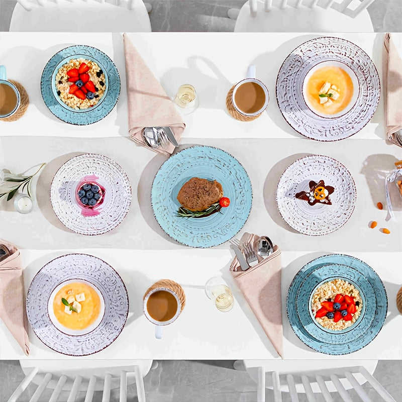 [Gifts For Weddings] Zenora 32pcs Ceramic Dinnerware Set, Embossed Modern White Porcelain Plates And Bowls For Dinner And Dessert, Microwave & Dishwasher & Oven Safe, Durable Tableware, Home Kitchen & Restaurant Use And Family Serving/ Gifts For Weddings