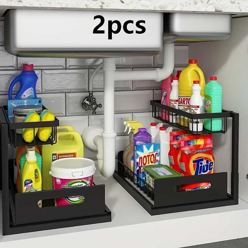 Home Organizer – 1 2pcs 2-Tier Under Sink Storage Organizer Pull-Out Organizers with Slide Out