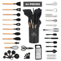 Kitchen Essential – 44pcs Silicone Kitchen Utensil Set with Holder, Nonstick Cooking Utensils, Wooden Handle Kitchen Tools, Spatula Turner Spoon Tongs Whisk Measuring Cups, Kitchen Accessori