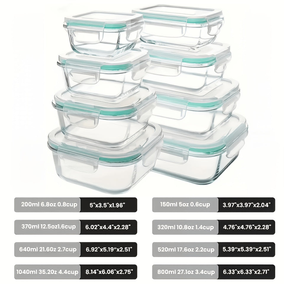 20/16pcs Airtight Glass Food Storage Containers, Outdoor Picnic, Lunch Box, Microwave, Oven - Perfect for Salads, Fruits, Vegetables, And Sandwiches, Lunch Box | Airtight Storage | Durable Glass