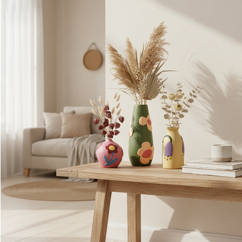 Space-Saving 3pcs Ceramic Flower Vase – tabletop floral display and modern home decor, Vintage Ceramic Vase Minimalist Texture Stone Patterned White Flower Vase Decorative Vase, designed for American homes and practical gifting