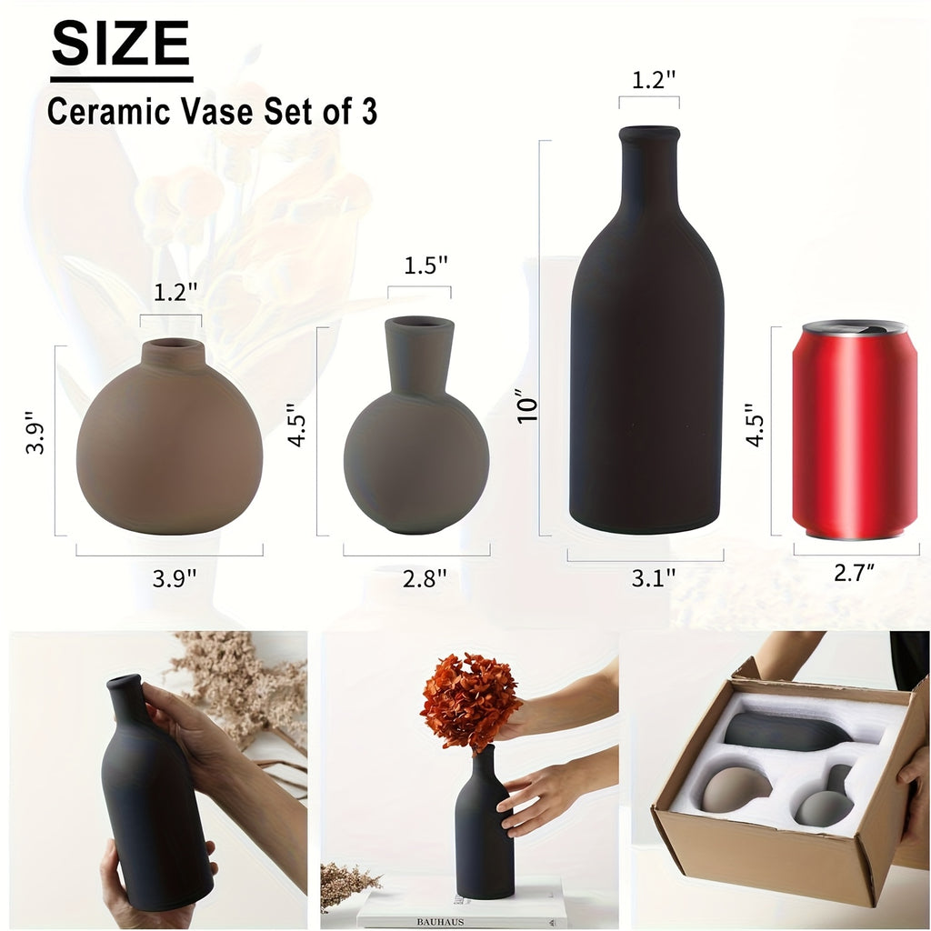 Heavy-Duty Ceramic Flower Vase – tabletop floral display and modern home decor, Ceramic Vase Set of 3 Vases Home Decor Rustic Farmhouse Decor Pottery, designed for American homes and practical gifting