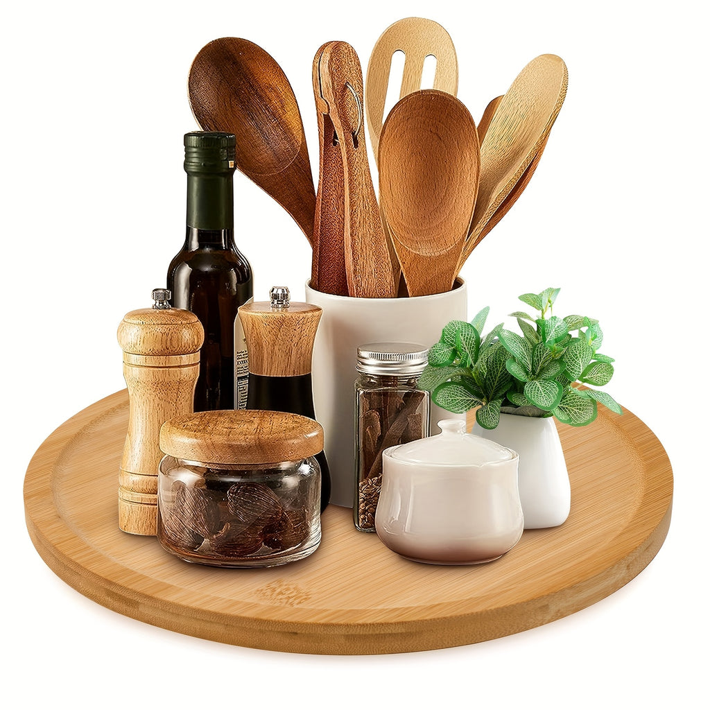 Modern Home Storage Organizer – space-saving everyday organization, Wooden Rotating Tray with Base for Spices Cakes Desserts 11 8 Inch, designed for American homes, daily convenience and practical gifting