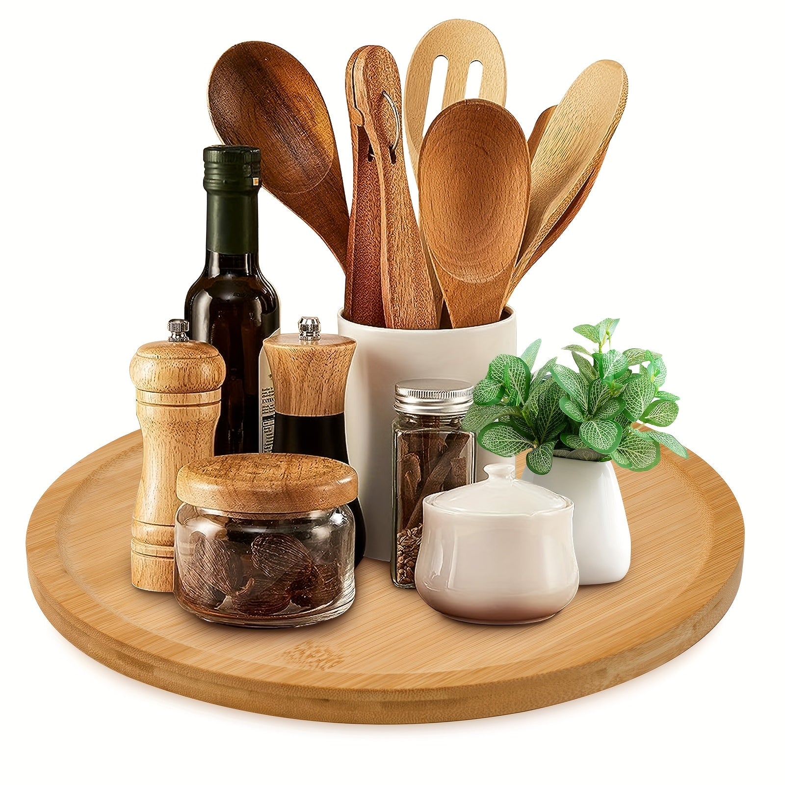 Modern Home Storage Organizer – space-saving everyday organization, Wooden Rotating Tray with Base for Spices Cakes Desserts 11 8 Inch, designed for American homes, daily convenience and practical gifting