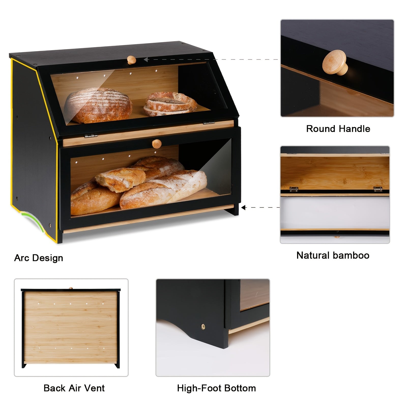 Premium Countertop Bread Storage Box – fresh-bread countertop organization, Double Layer Large Bread Box for Kitchen Counter Wooden Large Capacity Bread Storage Bin, designed for American homes, daily convenience and practical gifting