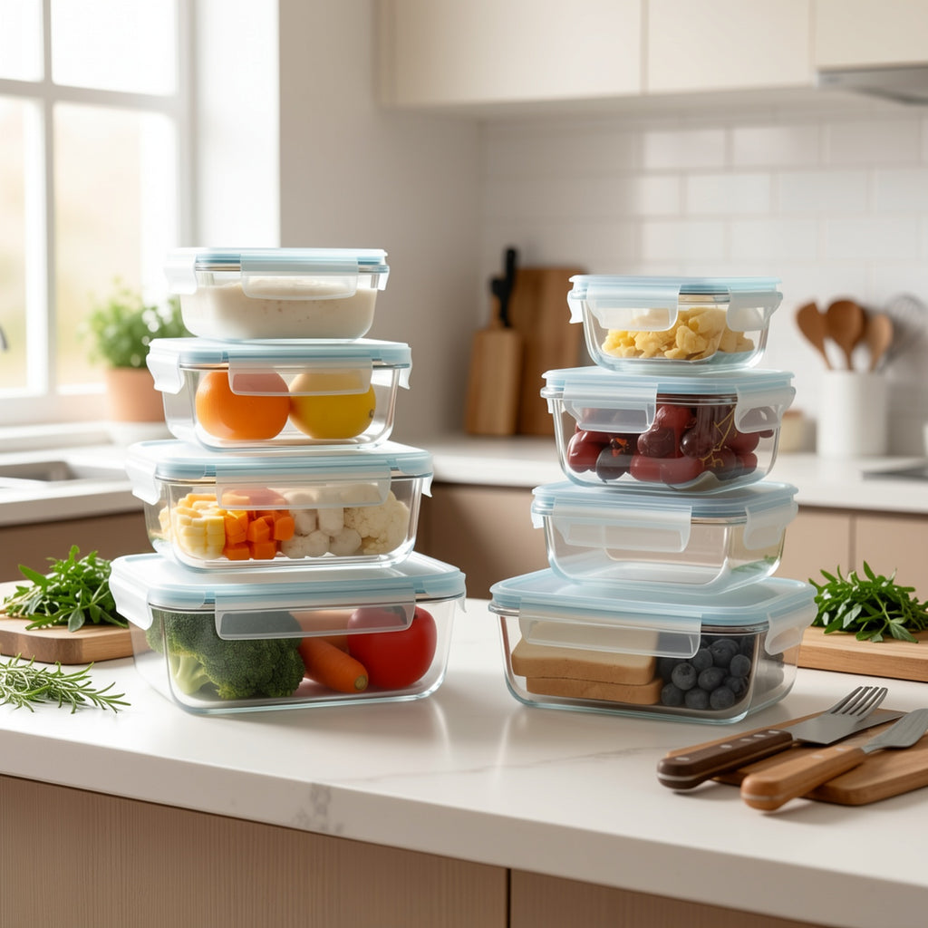 Space-Saving 8pcs Glass Meal Prep Container Set – leak-resistant reusable meal prep, Premium Glass Food Storage Containers Airtight Leak-Proof BPA Free Stain-Resistant Easy-Clean Design Microwave Oven, designed for American homes, daily convenience a